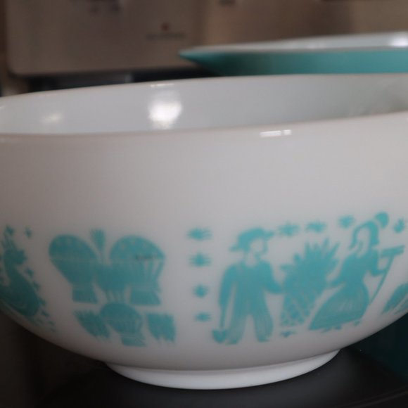 FULL SET PYREX AMISH BUTTERPRINT TURQUOISE CINDERELLA NESTING BOWLS - Picture 3 of 5